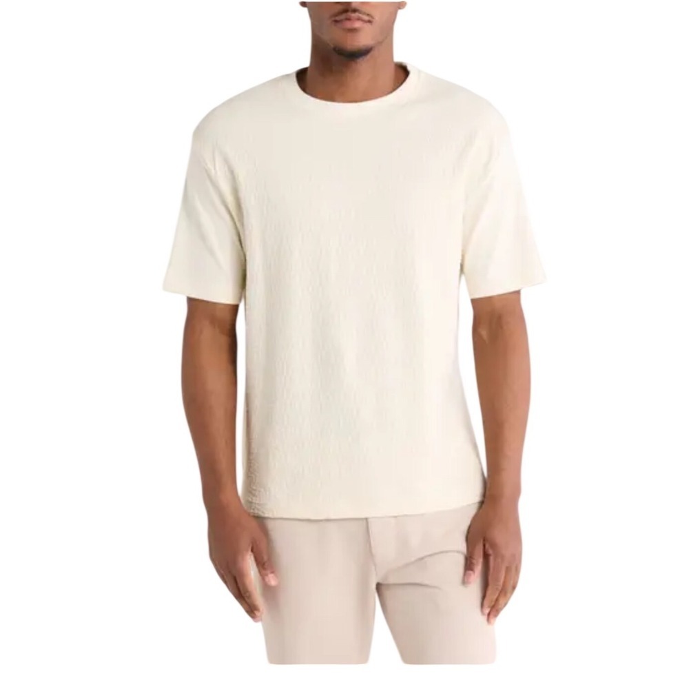 Denim & Flower Ricky Singh Mens Small Cream Waffle Knit Short Sleeve T-Shirt